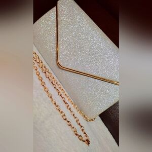 Elegant Silver Glitter With Gold Accents Women's Clutch